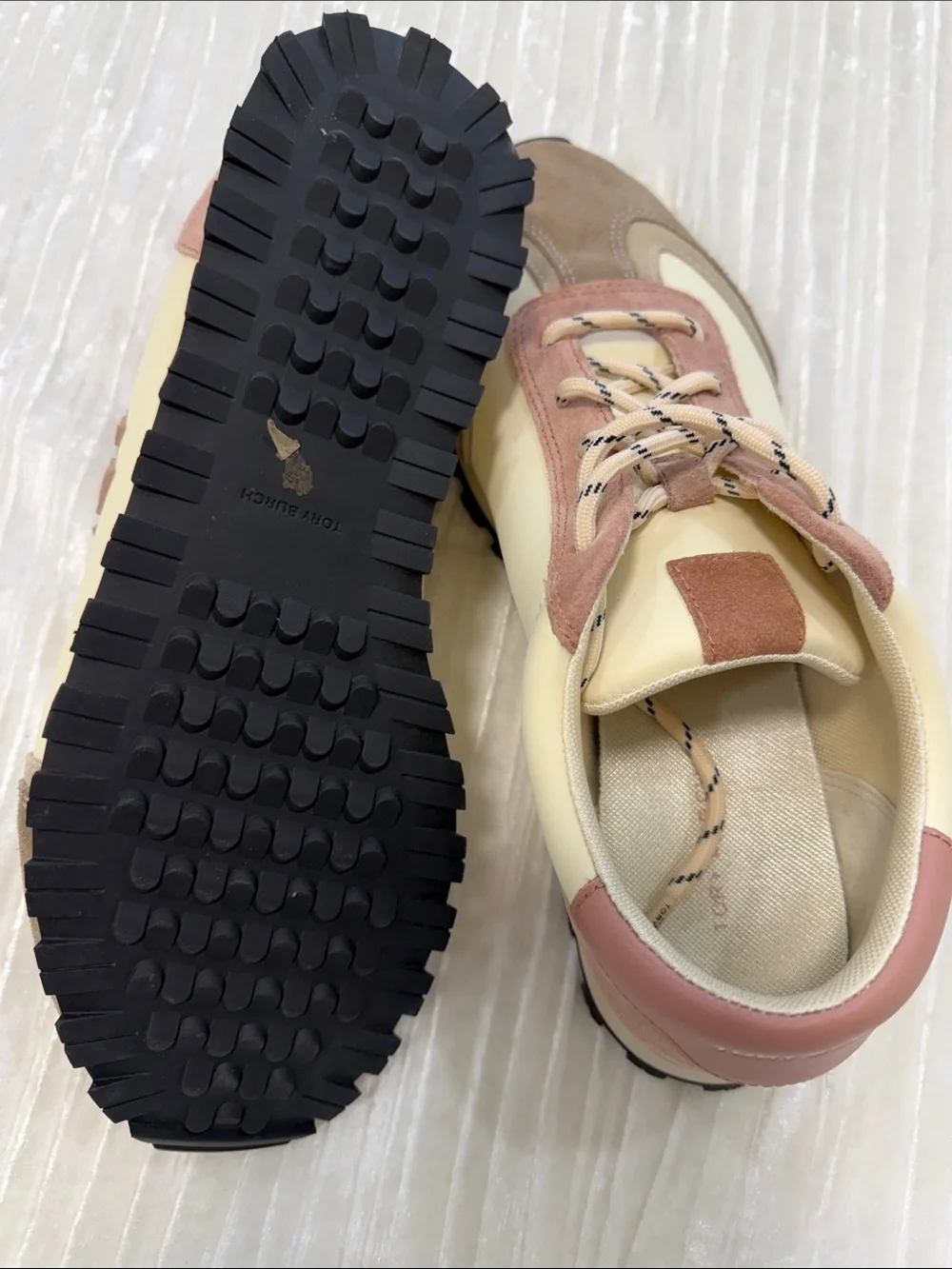 Tory Burch Cream, Taupe and Blush Suede-Trim Athletic Sneakers